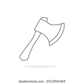 Gráfico de diseño de elemento de Vector de dibujo de hacha de madera delineada. Hoja aislada del hacha del dibujo del contorno en el fondo blanco