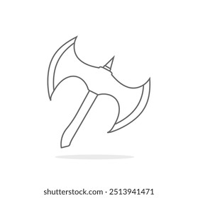 Gráfico de diseño de elemento de Vector de dibujo de hacha de madera delineada. Hoja aislada del hacha del dibujo del contorno en el fondo blanco