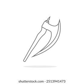 Gráfico de diseño de elemento de Vector de dibujo de hacha de madera delineada. Hoja aislada del hacha del dibujo del contorno en el fondo blanco