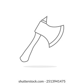 Gráfico de diseño de elemento de Vector de dibujo de hacha de madera delineada. Hoja aislada del hacha del dibujo del contorno en el fondo blanco