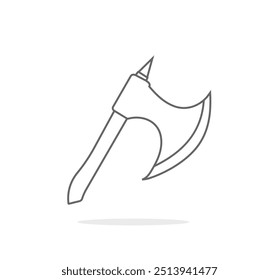 Gráfico de diseño de elemento de Vector de dibujo de hacha de madera delineada. Hoja aislada del hacha del dibujo del contorno en el fondo blanco