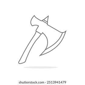 Gráfico de diseño de elemento de Vector de dibujo de hacha de madera delineada. Hoja aislada del hacha del dibujo del contorno en el fondo blanco