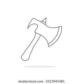 Gráfico de diseño de elemento de Vector de dibujo de hacha de madera delineada. Hoja aislada del hacha del dibujo del contorno en el fondo blanco