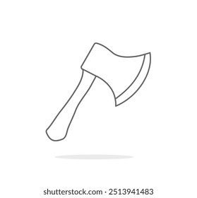 Gráfico de diseño de elemento de Vector de dibujo de hacha de madera delineada. Hoja aislada del hacha del dibujo del contorno en el fondo blanco