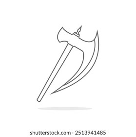 Gráfico de diseño de elemento de Vector de dibujo de hacha de madera delineada. Hoja aislada del hacha del dibujo del contorno en el fondo blanco