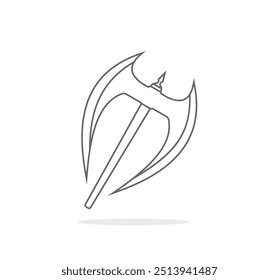 Gráfico de diseño de elemento de Vector de dibujo de hacha de madera delineada. Hoja aislada del hacha del dibujo del contorno en el fondo blanco