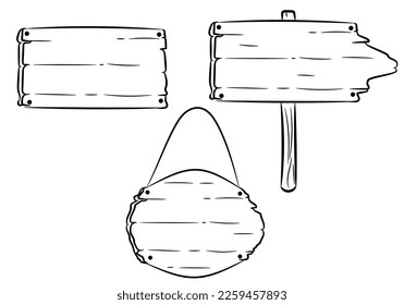 Ilustración vectorial del indicador de información de dirección de madera esbozada.
