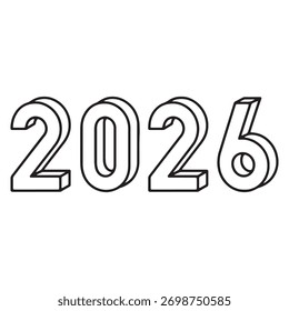 Esquema del año 2026 con efecto 3D sobre fondo blanco gráfico