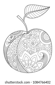 Outlined zentangle anti-stress coloring page apple. Coloring book page for adults and children 