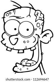 Outlined Zombie Head Cartoon Character