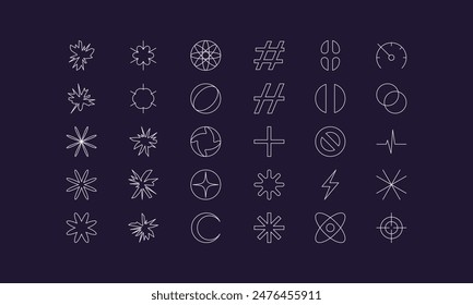 Outlines Abstract Geometric Vector universal Shapes Y2K style modern design, brutalist Icons, basic figures in retro futuristic assets, symbols and objects for logo, posters, banners, stickers
