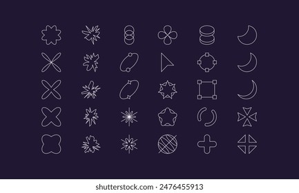 Outlines Abstract Geometric Vector universal Shapes Y2K style modern design, brutalist Icons, basic figures in retro futuristic assets, symbols and objects for logo, posters, banners, stickers