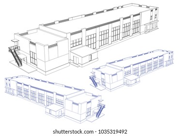 The outlines of the building are in the isometric style. Vector illustration.