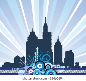 The outlines of the city with abstract elements