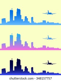 Outlines of city and plane