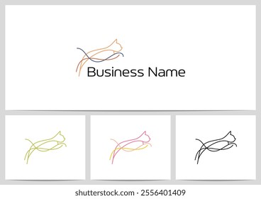 Outlines Contour Silhouette Cat Jumping Logo Design