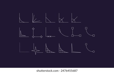 Outlines Corners Abstract Geometric Vector universal Shapes Y2K style modern design, brutalist Icons, basic figures in retro futuristic assets, symbols and objects for logo, posters, banners, stickers