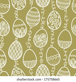 outlines doodle Easter pattern. Vector seamless doodle easter pattern with Easter eggs