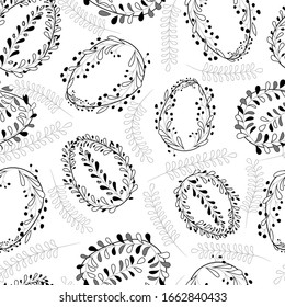 Outlines eggs decorated floral branches. Vector seamless pattern. Design for fabric, print, wrapping. Happy Easter. 
