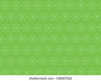 Outlines flowers pattern on green background suitable for wrapping paper or fabric
