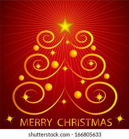 The outlines of the Golden tree with decorations on a red background .