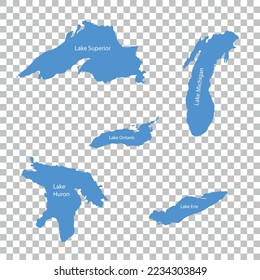 Outlines of the Great Lakes in North America. Vector illustration