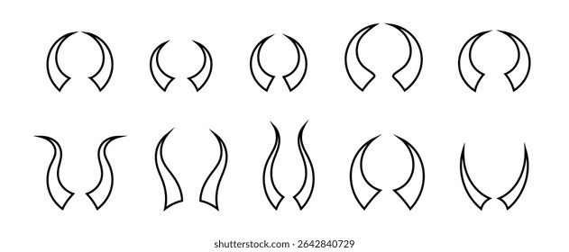 Outlines of a Group of Different Curved Horn Designs Against White