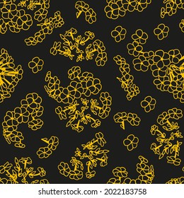 Flores dibujadas a mano. Patrón vectorial sin brillo en un fondo negro. Impresión botánica para tela y papel.