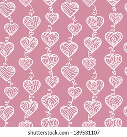 outlines hearts pattern. Cute Seamless vector pattern of doodle hearts with waves