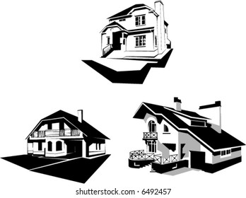 Outlines of houses and trees in a vector