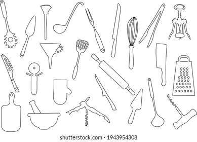 Outlines of kitchen ware and utensils