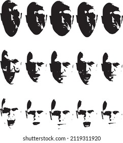 outlines of male heads with a hammer