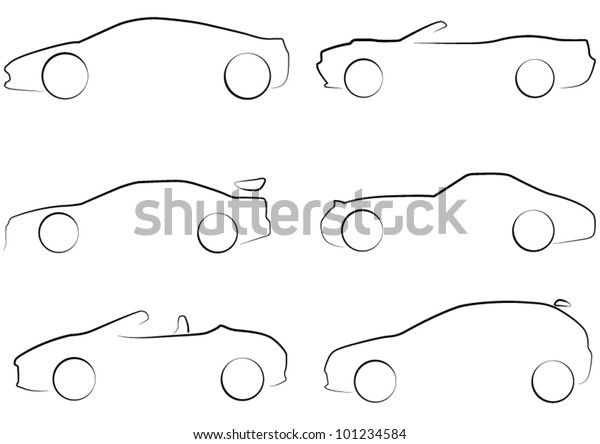 Outlines Many Cars Sportshatchbackconvertiblemusclesuper Stock Vector ...