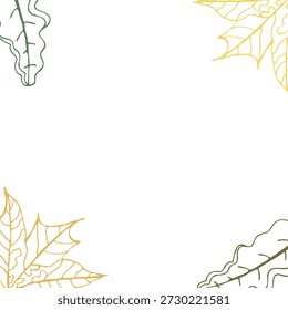 Outlines of maple and oak leaves at the corners on a transparent background, creating a square frame