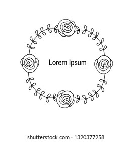 Outlines monochrome wreath, Lorem Ipsum, thin black lines, decorative element stock vector illustration design element for web, for prin, for stamps