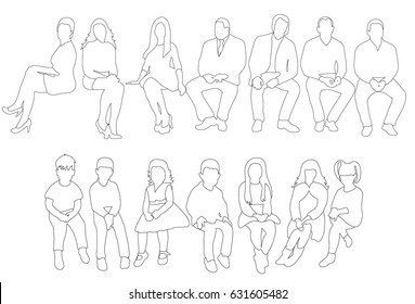 outlines of people, girls, men, children, people sketches