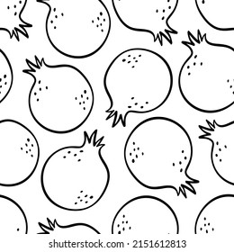 Outlines pomegranates. Seamless pattern vector illustration. Summer design with lovely berries on the white background. Hand drew ink doodle style. Abstract fruit. 