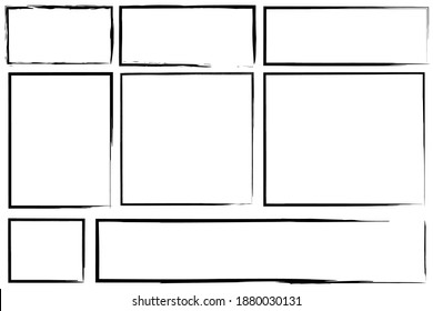 Outlines of rectangles in abstract style. Black outline. Brush stroke vector illustration. Freehand design. Stock image.