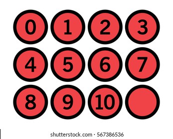 Outlines red circle icon with numbers inside on white background