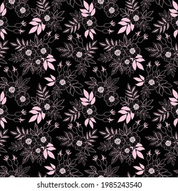Outlines rose hip flowers seamless pattern