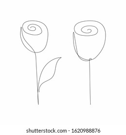 Outlines of roses drawn in a continuous line. Sketch, doodle. Vector illustration.