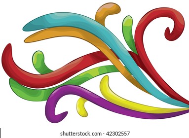 Outlines and shape fills are on separate layers. Each swirl and its shading is grouped together.  Tips of swirls are intact and cropped via clipping mask. Easy to change colors and move around.