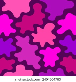 Outlines or silhouettes of flowers, leaves, algae in pink, purple, red, fuchsia on a maroon background. Seamless pattern. Print on fabric. Packing pap