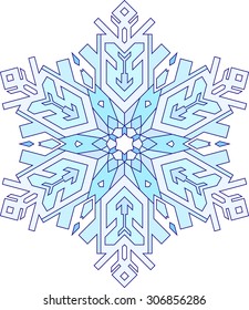 Outlines of snowflake in mono line style. Vector geometric pattern. 