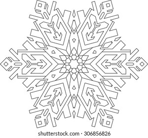 Esquemas de copo de nieve en estilo de línea mono para colorear, libro para colorear. Patrón geométrico de Vector. 