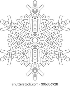 Outlines of snowflake in mono line style for coloring, coloring book. Vector geometric pattern. 