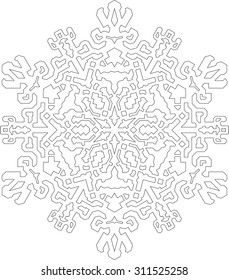 Outlines of snowflake in mono line style for coloring, coloring book. Vector geometric pattern. 