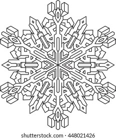 Outlines of snowflake in mono line style for coloring, coloring book. Vector geometric pattern. 