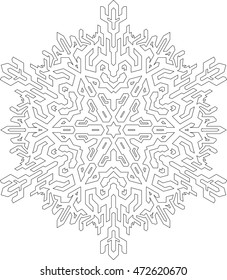 Outlines of snowflake in mono line style for coloring, coloring book. Vector geometric pattern. 
