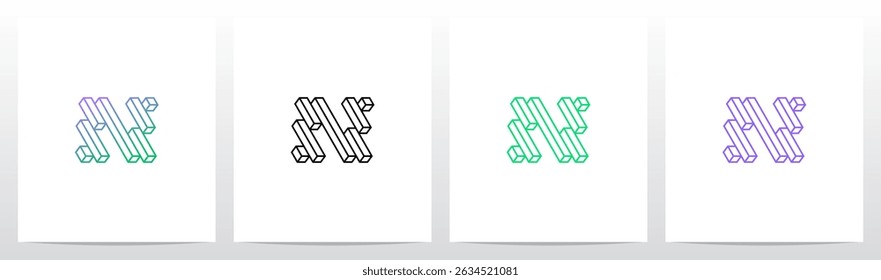 Contornos Traços Retangular Cuboid Block Diagonal Inicial Letter Logo Design N